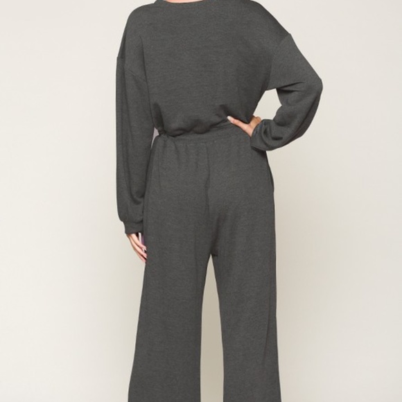 Wide Leg Long Sleeve Jumpsuit V-neck Grey Warm Soft loungewear Sz. S  by Gigio - Picture 7 of 13